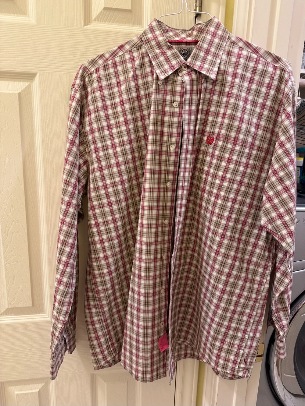 Cinch Men's Plaid Button-Down Shirt - Burgundy, White, Tan